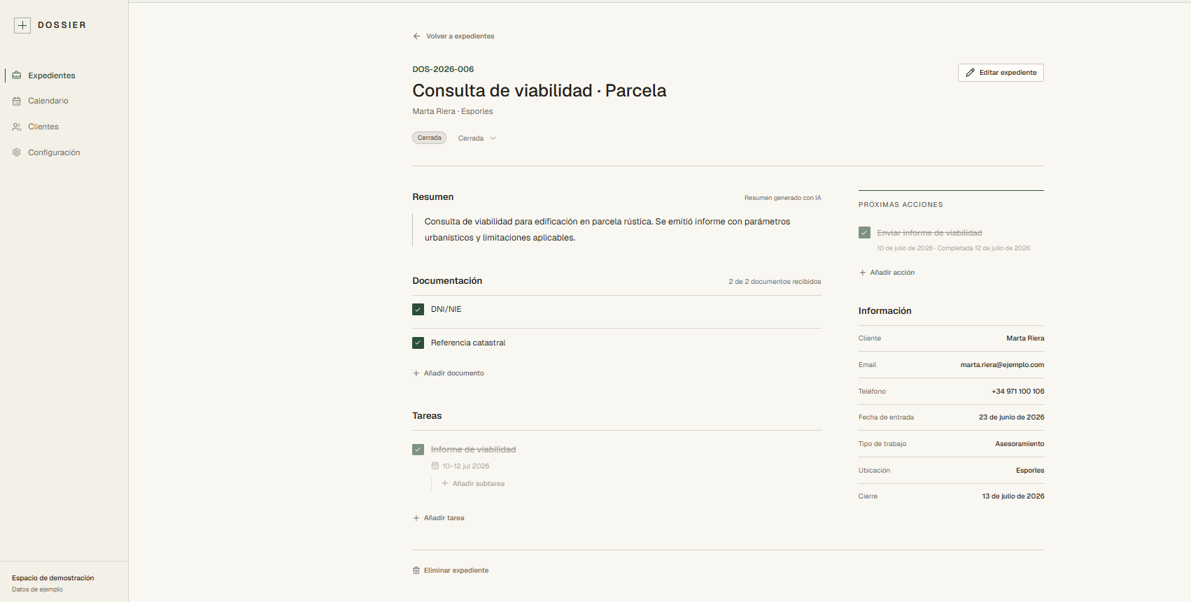 Dossier — detalle de un expediente